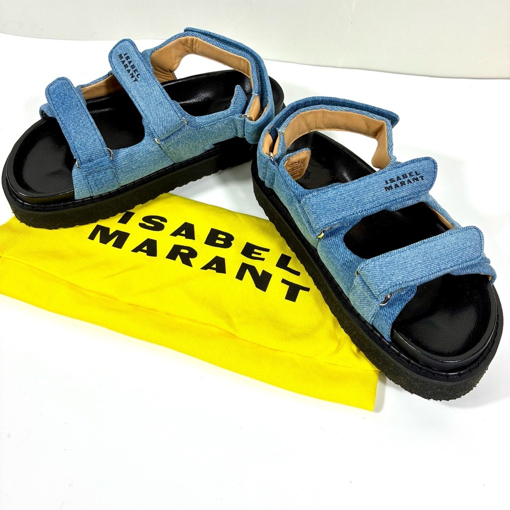 Isabel Marant Madee Platform Sandals Denim Light Blue 40 9 NEW Flat - Picture 4 of 17